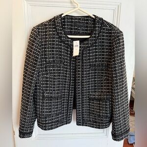 Ann Taylor Black and White Tweed Collarless Blazer and Matching Skirt